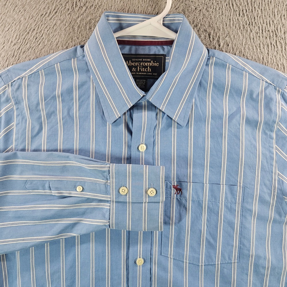 Abercrombie & Fitch Mens Medium Blue White Striped Long Sleeve Button Down Shirt
